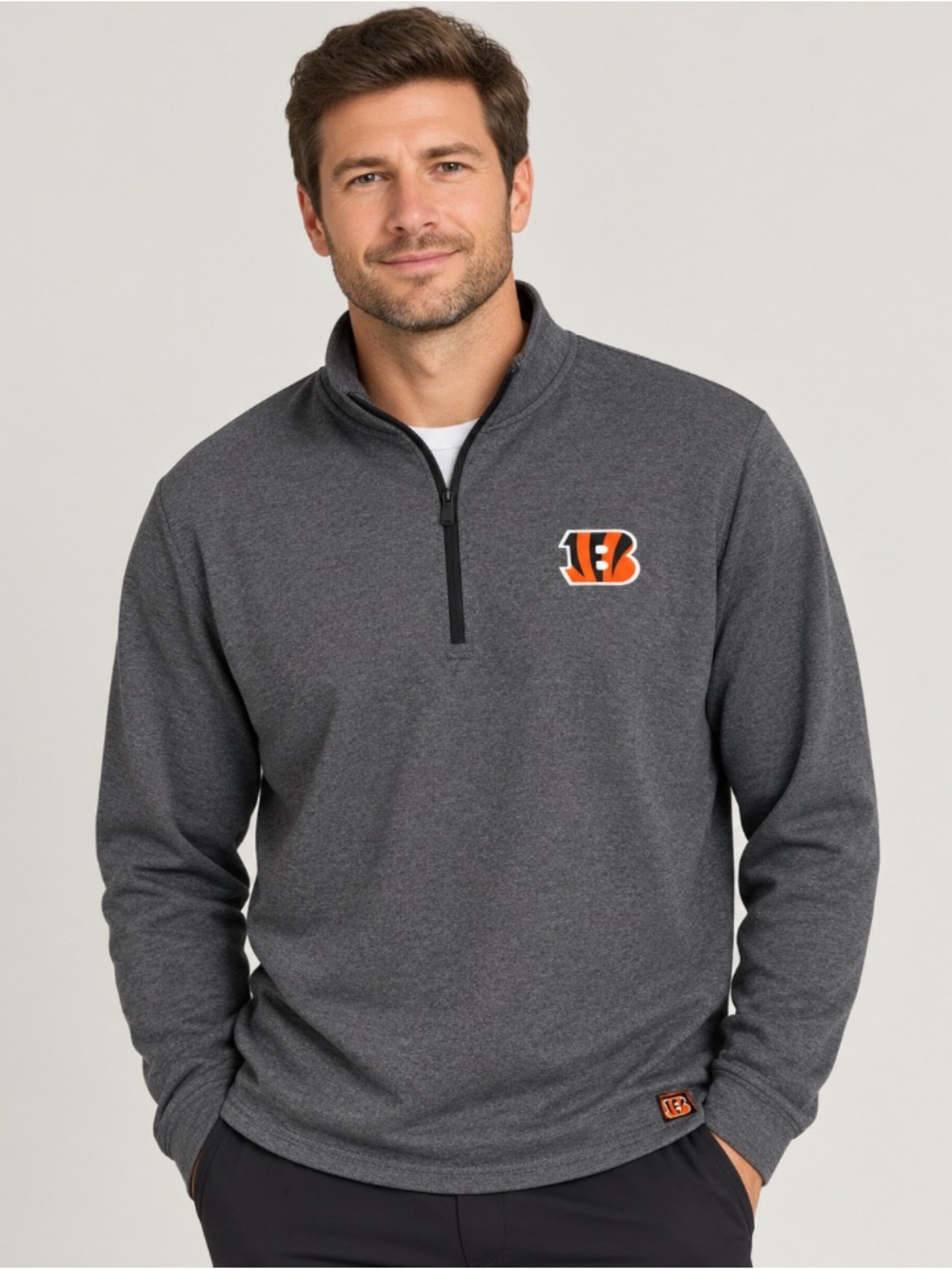 NFL Gray Heather Quarter-Zip Pullover with Orange Accent Logo